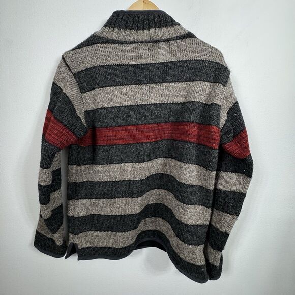 LAUNDROMAT Handcrafted Gray & Red Striped 100% Wool 1/4-Zip Pullover Sweater M - Picture 5 of 7